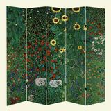 MonoStella Gustav Klimt Çiftlik Bahçe Ayçiçeği 5 Kanatlı Oda Bölücü Çift Taraflı Kanvas Paravan - 200 x 180 cm - Renkli