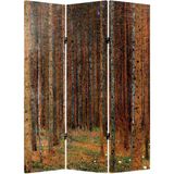 MonoStella Gustav Klimt Köknar Ağacı 3 Kanatlı Oda Bölücü Çift Taraflı Kanvas Paravan - 120 x 180 cm - Renkli