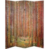 MonoStella Gustav Klimt Köknar Ağacı 4 Kanatlı Oda Bölücü Çift Taraflı Kanvas Paravan - 160 x 180 cm - Renkli