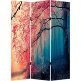 MonoStella Kırmızı Altın Akçaağaçmanzara 3 Kanatlı Oda Bölücü Çift Taraflı Kanvas Paravan - 120 x 180 cm - Renkli