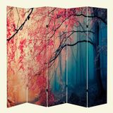 MonoStella Kırmızı Altın Akçaağaçmanzara 5 Kanatlı Oda Bölücü Çift Taraflı Kanvas Paravan - 200 x 180 cm - Renkli
