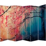 MonoStella Kırmızı Altın Akçaağaçmanzara 6 Kanatlı Oda Bölücü Çift Taraflı Kanvas Paravan - 240 x 180 cm - Renkli