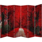 MonoStella Kırmızı Orman 6 Kanatlı Oda Bölücü Çift Taraflı Kanvas Paravan - 240 x 180 cm - Renkli