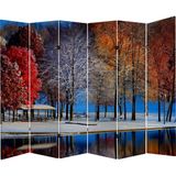 MonoStella Kış Manzara 6 Kanatlı Oda Bölücü Çift Taraflı Kanvas Paravan - 240 x 180 cm - Renkli