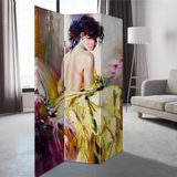 MonoStella Kız Portre 3 Kanatlı Oda Bölücü Çift Taraflı Kanvas Paravan - 120 x 180 cm - Renkli