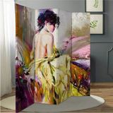 MonoStella Kız Portre 4 Kanatlı Oda Bölücü Çift Taraflı Kanvas Paravan - 160 x 180 cm - Renkli