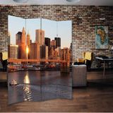 MonoStella New York Gün Doğumu 4 Kanatlı Oda Bölücü Çift Taraflı Kanvas Paravan - 160 x 180 cm - Renkli
