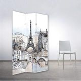 MonoStella Paris Manzarası 3 Kanatlı Oda Bölücü Çift Taraflı Kanvas Paravan - 120 x 180 cm - Renkli