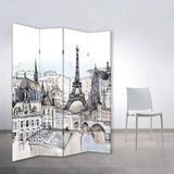 MonoStella Paris Manzarası 4 Kanatlı Oda Bölücü Çift Taraflı Kanvas Paravan - 160 x 180 cm - Renkli