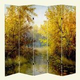 MonoStella Sonbahar 5 Kanatlı Oda Bölücü Çift Taraflı Kanvas Paravan - 200 x 180 cm - Renkli