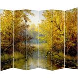 MonoStella Sonbahar 6 Kanatlı Oda Bölücü Çift Taraflı Kanvas Paravan - 240 x 180 cm - Renkli