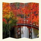MonoStella Sonbahar Manzara 5 Kanatlı Oda Bölücü Çift Taraflı Kanvas Paravan - 200 x 180 cm - Renkli