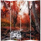 MonoStella Sonbahar Orman Manzara 4 Kanatlı Oda Bölücü Çift Taraflı Kanvas Paravan - 160 x 180 cm - Renkli
