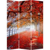 MonoStella Sonbahar Parkı 3 Kanatlı Oda Bölücü Çift Taraflı Kanvas Paravan - 120 x 180 cm - Renkli
