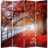 MonoStella Sonbahar Parkı 4 Kanatlı Oda Bölücü Çift Taraflı Kanvas Paravan - 160 x 180 cm - Renkli