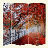 MonoStella Sonbahar Parkı 5 Kanatlı Oda Bölücü Çift Taraflı Kanvas Paravan - 200 x 180 cm - Renkli