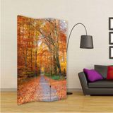 MonoStella Sonbahar Yolu 3 Kanatlı Oda Bölücü Çift Taraflı Kanvas Paravan - 120 x 180 cm - Renkli