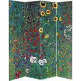 MonoStella Stellastore Gustav Klimt Çiftlik Bahçe Ayçiçeği 4 Kanatlı Oda Bölücü Çift Taraflı Kanvas Paravan - 160 x 180 cm - Renkli