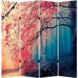MonoStella Stellastore Kırmızı Altın Akçaağaçmanzara 4 Kanatlı Oda Bölücü Çift Taraflı Kanvas Paravan - 160 x 180 cm - Renkli