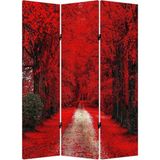 MonoStella Stellastore Kırmızı Orman 3 Kanatlı Oda Bölücü Çift Taraflı Kanvas Paravan - 120 x 180 cm - Renkli