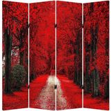 MonoStella Stellastore Kırmızı Orman 4 Kanatlı Oda Bölücü Çift Taraflı Kanvas Paravan - 160 x 180 cm - Renkli