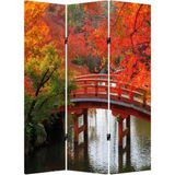 MonoStella Stellastore Sonbahar Manzara 3 Kanatlı Oda Bölücü Çift Taraflı Kanvas Paravan - 120 x 180 cm - Renkli