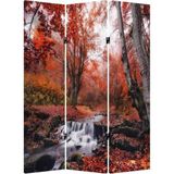 MonoStella Stellastore Sonbahar Orman Manzara 3 Kanatlı Oda Bölücü Çift Taraflı Kanvas Paravan - 120 x 180 cm - Renkli