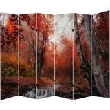 MonoStella Stellastore Sonbahar Orman Manzara 6 Kanatlı Oda Bölücü Çift Taraflı Kanvas Paravan - 240 x 180 cm - Renkli
