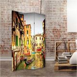 MonoStella Stellastore Venedik Gondolları 3 Kanatlı Oda Bölücü Çift Taraflı Kanvas Paravan - 120 x 180 cm - Renkli