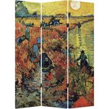 MonoStella Stellastore Vincent Van Gogh Red Vineyards 3 Kanatlı Oda Bölücü Çift Taraflı Kanvas Paravan - 120 x 180 cm - Renkli