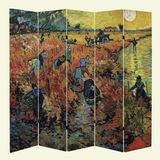 MonoStella Stellastore Vincent Van Gogh Red Vineyards 5 Kanatlı Oda Bölücü Çift Taraflı Kanvas Paravan - 200 x 180 cm - Renkli