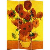 MonoStella Vincent Van Gogh Çiçek 3 Kanatlı Oda Bölücü Çift Taraflı Kanvas Paravan - 120 x 180 cm - Renkli
