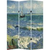 MonoStella Vincent Van Gogh Deniz Manzarası 3 Kanatlı Oda Bölücü Çift Taraflı Kanvas Paravan - 120 x 180 cm - Renkli