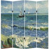 MonoStella Vincent Van Gogh Deniz Manzarası 4 Kanatlı Oda Bölücü Çift Taraflı Kanvas Paravan - 160 x 180 cm - Renkli