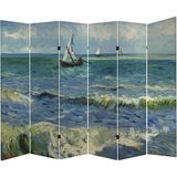 MonoStella Vincent Van Gogh Deniz Manzarası 6 Kanatlı Oda Bölücü Çift Taraflı Kanvas Paravan - 240 x 180 cm - Renkli
