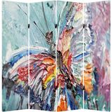 MonoStella Yağlı Boya Görünümlü Kelebekli 4 Kanatlı Oda Bölücü Çift Taraflı Kanvas Paravan - 160 x 180 cm - Renkli