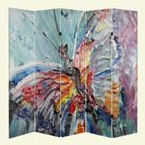 MonoStella Yağlı Boya Görünümlü Kelebekli 5 Kanatlı Oda Bölücü Çift Taraflı Kanvas Paravan - 200 x 180 cm - Renkli