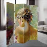 MonoStella Yağlı Boya Portre 4 Kanatlı Oda Bölücü Çift Taraflı Kanvas Paravan - 160 x 180 cm - Renkli