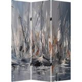 MonoStella Yağlıboya Görünümlü Yelkenli 3 Kanatlı Oda Bölücü Çift Taraflı Kanvas Paravan - 120 x 180 cm - Renkli