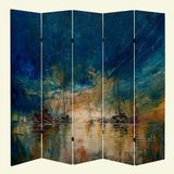 MonoStella Yağlıboya Görünümlü Yelkenli 5 Kanatlı Oda Bölücü Çift Taraflı Kanvas Paravan - 200 x 180 cm - Renkli