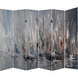 MonoStella Yağlıboya Görünümlü Yelkenli 6 Kanatlı Oda Bölücü Çift Taraflı Kanvas Paravan - 240 x 180 cm - Renkli