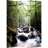 MonoStella Yeşil Doğa Manzara 3 Kanatlı Oda Bölücü Çift Taraflı Kanvas Paravan - 120 x 180 cm - Renkli