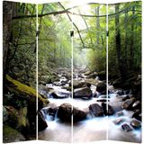 MonoStella Yeşil Doğa Manzara 4 Kanatlı Oda Bölücü Çift Taraflı Kanvas Paravan - 160 x 180 cm - Renkli
