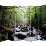 MonoStella Yeşil Doğa Manzara 6 Kanatlı Oda Bölücü Çift Taraflı Kanvas Paravan - 240 x 180 cm - Renkli