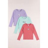 Monox 5-12 Yaş Kız Çocuk Fitilli Nakışlı 3’lü Sweatshirt Takım - Lila - Mint - 9 - 10 Yaş