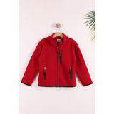 Monox Çocuk Lastik Manşetli Fermuarlı 3 Cepli Unisex Polar Ceket, Kırmızı, 5-6 Yaş