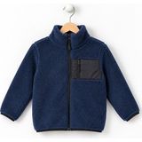 Monox Çocuk Lastik Manşetli Fermuarlı Unisex Kuzu Wellsoft Peluş Ceket - 10 Yaş - Lacivert