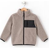 Monox Çocuk Lastik Manşetli Fermuarlı Unisex Kuzu Wellsoft Peluş Ceket - 10 Yaş - Vizon