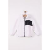 Monox Çocuk Lastik Manşetli Fermuarlı Unisex Kuzu Wellsoft Peluş Ceket, Beyaz, 10 Yaş