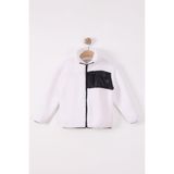 Monox Çocuk Lastik Manşetli Fermuarlı Unisex Kuzu Wellsoft Peluş Ceket, Beyaz, 6 Yaş